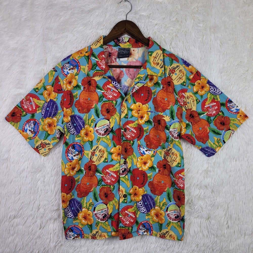 Vtg‎ High Seas Trading Co Men's M Record LP Floral Hawaiian Shirt Tropical